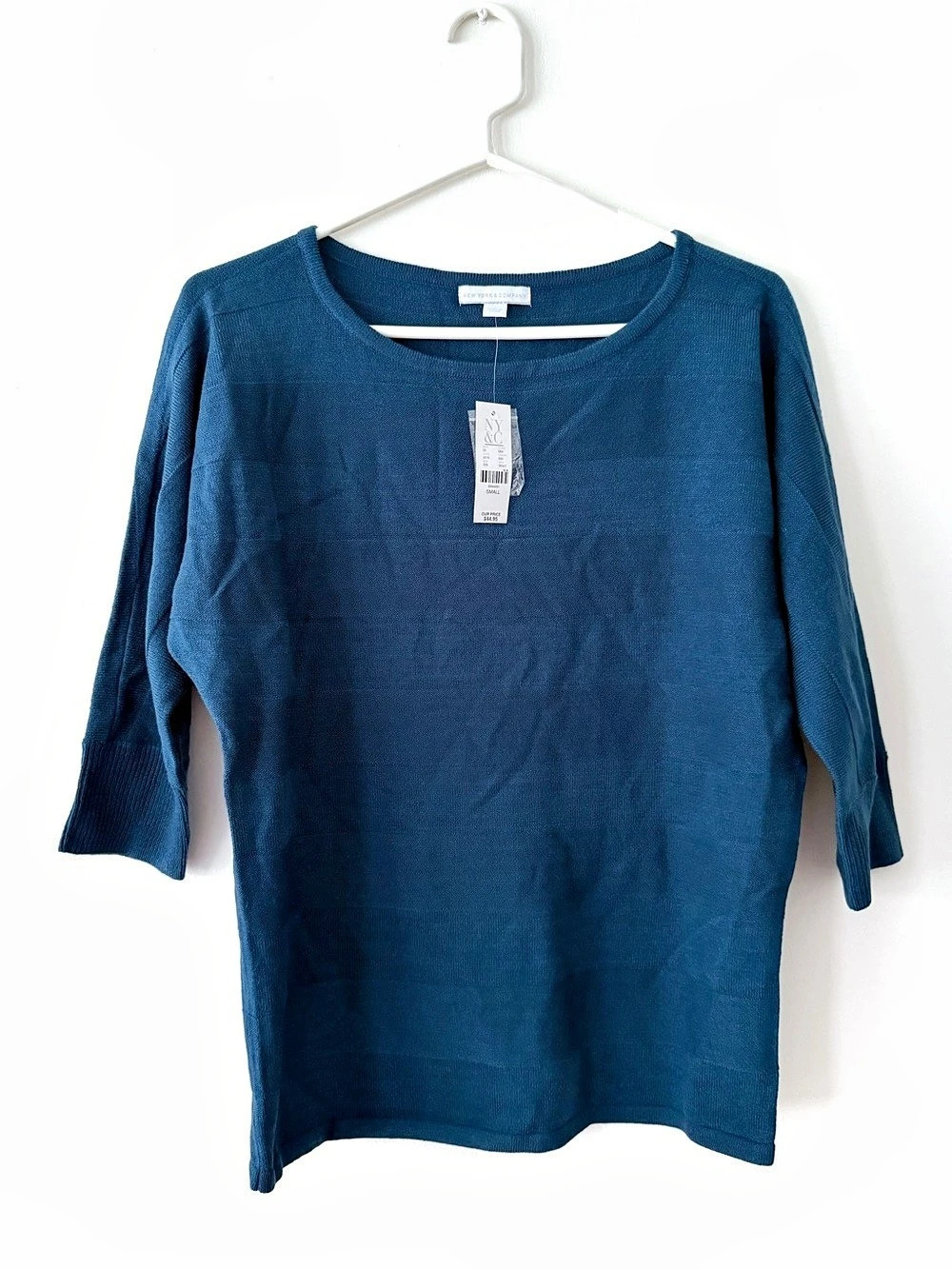 New York & Company 3/4 Sleeve Top in Blue Small NWT